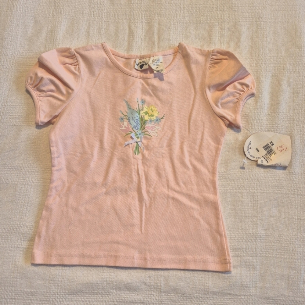 Hartstrings girls size 6X pink shirt sleeve shirt, flower print, NWT